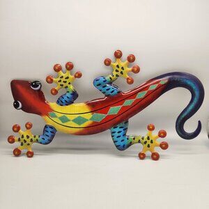 18" Large Gecko Red/Green Metal Wall Decor